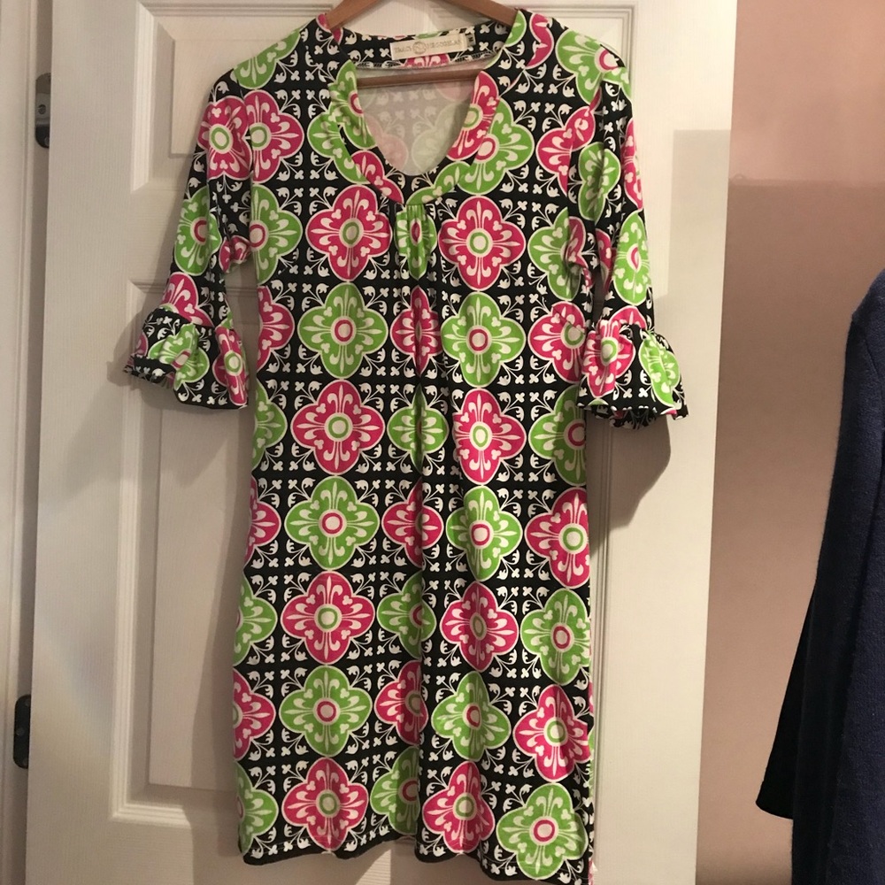 Pink and Green Dress with bell sleeve